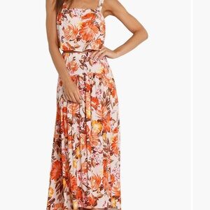 Floral Orange Maxi Dress with Straps